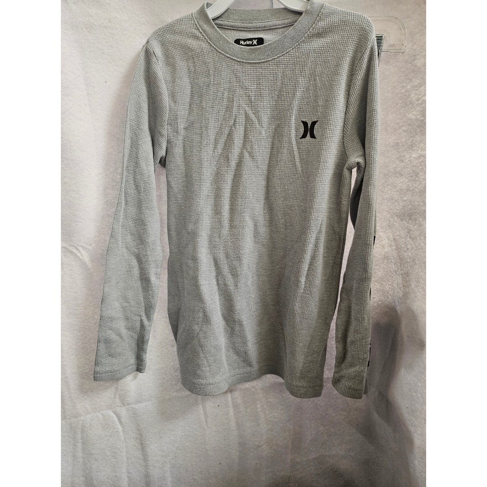 Hurley Boys Gray Waffle Knit Thermal Long Sleeve Shirt Size 7/8 Logo Tee